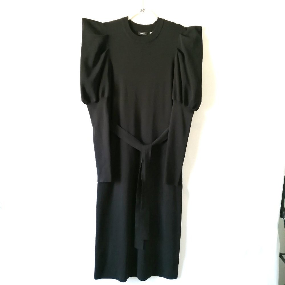 Goodtimeusa Womens Black Balloon Sleeve Round Neck Belted Bodycon Dress Size 3XL